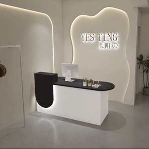 Zxm Modern Minimalist <b>Small</b> Paint Wood Metal Cash Register Beauty Salon Bar Reception <b>Desk</b> Custom Color Front <b>Desk</b> - Product Image 6