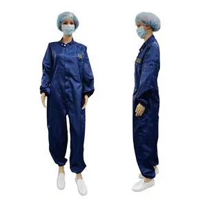OEM Washable Coverall 청정실 안티 정적 방수 ESD 5mm 격자 Jumpsuit