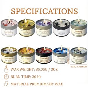 2 bougies de protection et de manifestation de la loi de l'attraction |   Bougie parfumée en cire de soja Sage Each 3 oz/total 6 oz avec cristal doré - Product Image 3