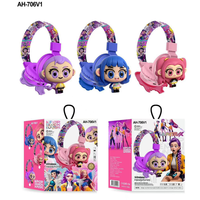 Casque sans fil pour enfants, casque Bluetooth mignon à motif de dessin animé, avec strass, son stéréo, casque pliable