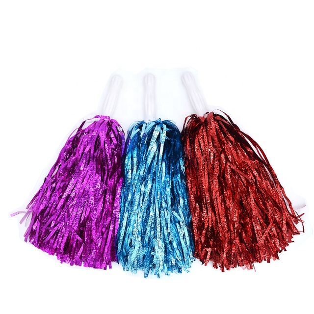 Wholesale Cheerleading Metallic Embossing Fluffy Cheer Pom Poms Cheering Squad Team Spirits Pompoms