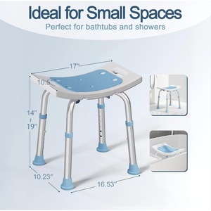 Chaise de douche réglable en alliage d'aluminium bleu clair, siège de bain antidérapant pour personnes âgées avec support pour douchette - Product Image 3