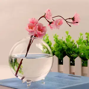 手吹圆形立立玻璃球花瓶用于桌面装饰
