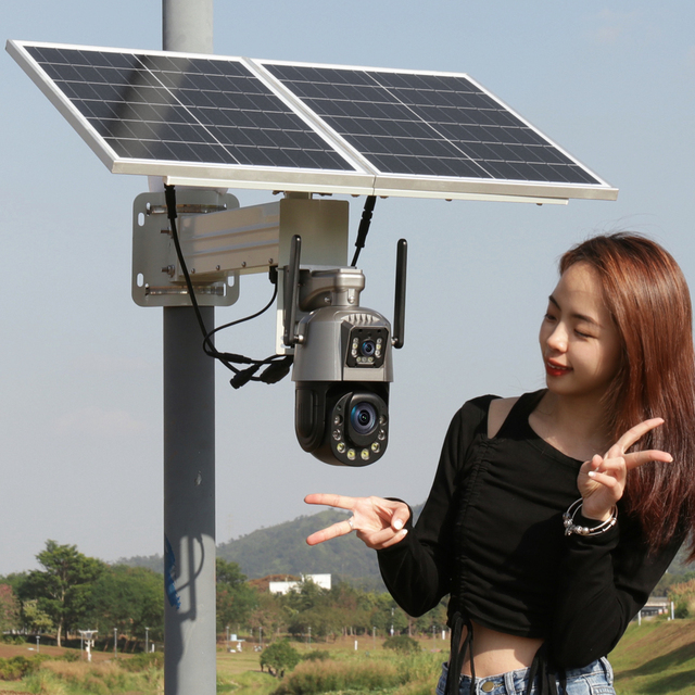 TecDeft Dual Lens Long Distance Solar 4g Lte Security Cctv Camera 8MP 4K AI Alarm Sound Detection Network Solar Camera