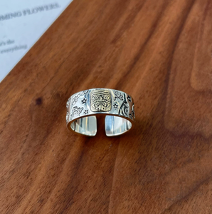 Anello Vintage Zhamo Lamu in Argento Sterling S925 per Buona Fortuna, Anello Unisex Minimalista e Versatile della Deità della Ricchezza - Product Image 5