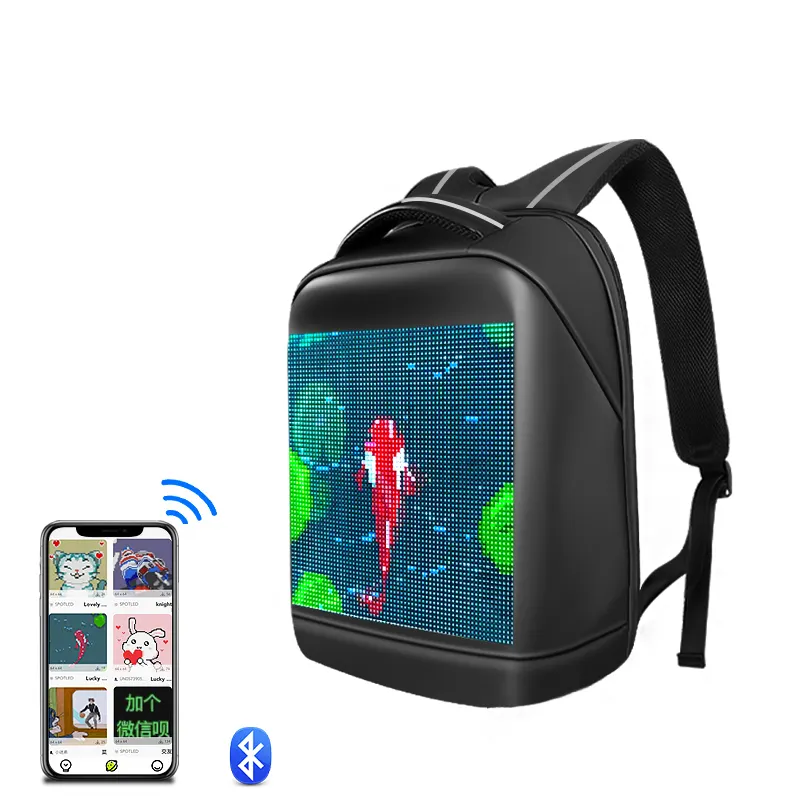 Mochila inteligente led à prova d'água, mochila inteligente com tela led dinâmica diy para exibição de personalidade