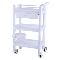 Chariot multi-niveaux en plastique ABS, chariot d'équipement, chariot de salle d'opération, chariot médical, chariot d'instruments d'hôpital, chariot mobile à roulettes silencieuses