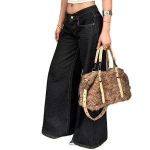 Vaqueros de cintura alta lavados, de corte recto y ajuste regular, con bolsillos, estilo casual vintage, pantalones de mezclilla de otoño, estilo streetwear a la moda. - Product Image 1