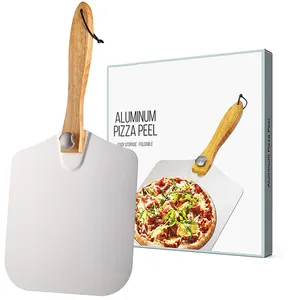 Aluminium Pizza Peel Shovel, Set Faltbare 14 ''Pala de Pizza Pizza Peel Ofen Zubehör mit Holzgriff Cutter/