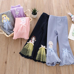 Vêtements pour enfants Leggings extensibles décontractés pour bébés filles avec nœud en dentelle imprimé de dessins animés - Product Image 1