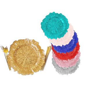 <span class=keywords><strong>Assiette</strong></span> de présentation décorative de luxe de 13 pouces en vrac pas cher rouge bleu rose feuille d'or rose argent récif acrylique table de mariage en <span class=keywords><strong>plastique</strong></span> - Product Image 1