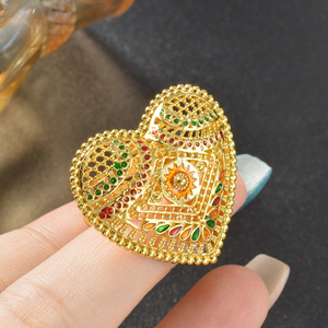 Anillo Zeadear de cobre chapado en oro de 18k, ajustable, con filigrana de corazón, diseño calado, con circonitas coloridas, estilo Dubái, marroquí, vintage, de lujo, para mujer, venta al por mayor - Product Image 3