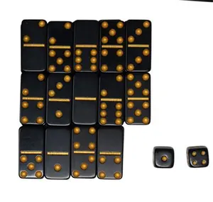 Doppel 6 Dominostecks 28-teiliges Melamin Domino-Set mit goldenen Punkten in Zinn-Schachtel für Erwachsene und Kinder ideal für einen Spielabend mit der Familie