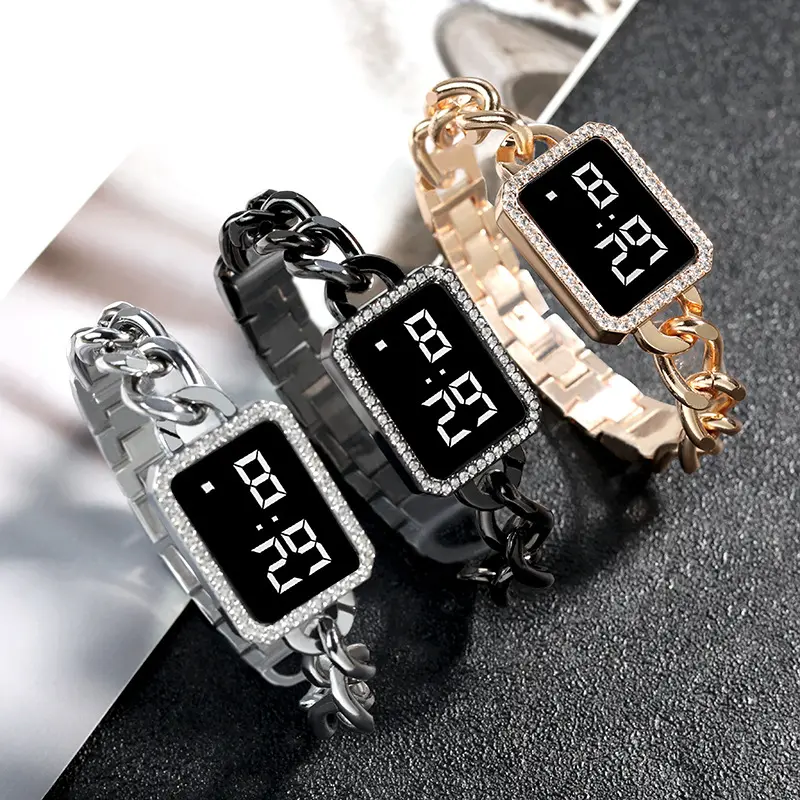 Luxury Rhinestone Bracelet Women Watch Fashion Trend Girl Ultra Light Touch Digital Sports Wristband LED touch design watch