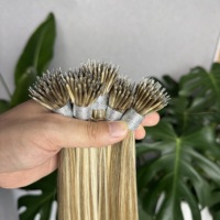 Extensions de cheveux humains Remy à double trame brute avec logo personnalisé, texture lisse soyeuse, à anneaux nano et kératine, longueur 10-50 pouces