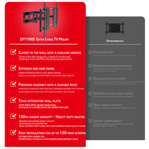 <span class=keywords><strong>Support</strong></span> <span class=keywords><strong>mural</strong></span> <span class=keywords><strong>TV</strong></span> universel grande capacité de poids <span class=keywords><strong>pour</strong></span> grands écrans plats incurvés DY1100 - Product Image 2