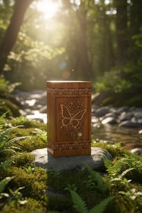 Urna Funeraria de Madera de Lujo Hecha a Mano para Cenizas Humanas |   Urna Conmemorativa con Diseño Clásico de Mariposa para Funeral - Product Image 5