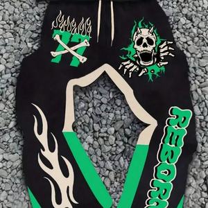 Ensemble sweat à capuche et pantalon de survêtement 2 pièces pour homme, style streetwear hip-hop, imprimé crâne Halloween personnalisé, coupe oversize à épaules tombantes - Product Image 3