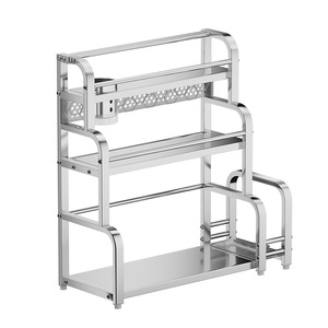 Organisateur de cuisine en acier inoxydable, étagère de rangement pour comptoir avec support pour planche à découper, étagère à épices, égouttoir multifonctionnel - Product Image 5