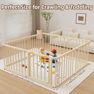 8 Panel Wooden Pet <strong>Playpen</strong> with Door Foldable Indoor Play Yard for <strong>Puppies</strong> Cats Small Animals - Product Image 2