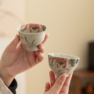 Caramel Hand-painted Drama Lotus Cup Ceramic Household Tea Tasting Cup Kung Fu Tea Set Tea Cup Gold Painting Coarse Pottery - Product Image 4