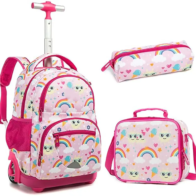 Durável portátil rolamento mochila 16 polegadas crianças rodas mochila escolar para meninos e meninas