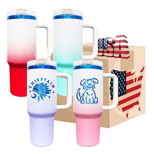 Tazas de Café de Viaje de 40 oz con Recubrimiento en Polvo de Color Blanco Degradado y Base Plateada Azul para Grabado Láser - Product Image 1