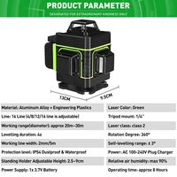 Niveau laser vert 4D à 16 lignes, bricolage, support de batterie au lithium, auto-nivellement horizontal et vertical, lignes croisées