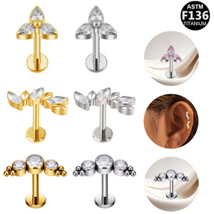 Titanium F136 Cartilage Stud <b>Earrings</b> Flower Shape Claw Setting For Everyday Wear - Product Image 1