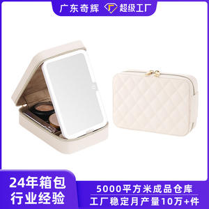 Bolsa de cosméticos Qihui con espejo, estuche de maquillaje de PU de gran capacidad para mujer, forma de cubo para almacenamiento de viaje, color negro - Product Image 2