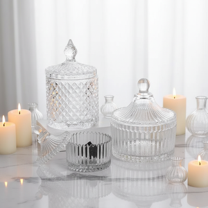 Portacandele in Vetro di Lusso Cristallino 75ml 250ml 500ml con Fondo Rotondo e Coperchi in Vetro Trasparente, Lanterne per Candele di Lusso - Product Image 6