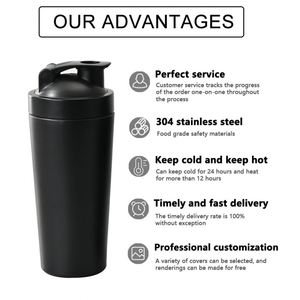 Custom logo 17oz 25oz Sports Metal Protein Shaker Cup <b>Double</b> <b>Wall</b> Ice Insulated Stainless Steel Shaker Bottle Gym - Product Image 5