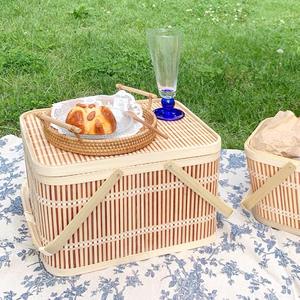 ग्रीष्मकालीन बांस पिकनिक टोकरी हाथ से बुना हुआ बड़ा भंडारण टोकरी चीन निर्माता से ढक्कन घरेलू भंडारण बॉक्स के साथ - Product Image 2