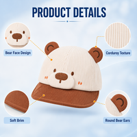Chapeau d'ours doux en velours côtelé pour bébés et tout-petits, casquette de soleil pour garçons et filles, accessoires de voyage en plein air, prêt à être expédié en gros