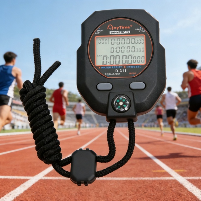 Professional Waterproof Digital 100 Lap Sports Stopwatch with Countdown Timer Split Memory 0.001 Second Timing 3-Row LCD Display