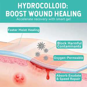 Pansement hydrocolloïde auto-adhésif extra fin à cicatrisation rapide pour les escarres, les brûlures, les ampoules, les soins de l'acné, stérile et imperméable - Product Image 4