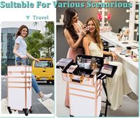 Chariot de maquillage à roulettes personnalisable Chariot à cosmétiques à clés pivotantes pour salon de coiffure Chariot de voyage Coffre OEM Support