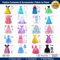 Robe de princesse Reine des neiges personnalisée à prix promotionnel pour filles, costume d'Halloween, robe de soirée pour enfants, vente en gros