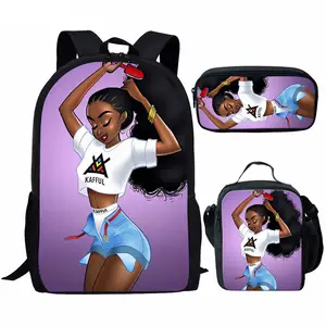 工厂批发 3 件书包套装非洲黑色女孩书包背包时尚儿童书包 mochila