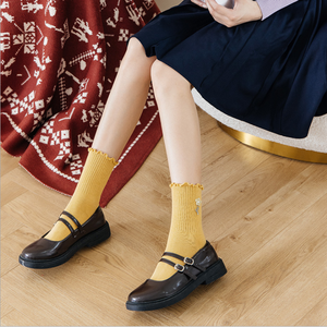 Cute Girl Sewing Cotton Flower Japan Solid Crew Slouch <strong>Sunflower</strong> Embroidered <strong>Socks</strong> Women - Product Image 2