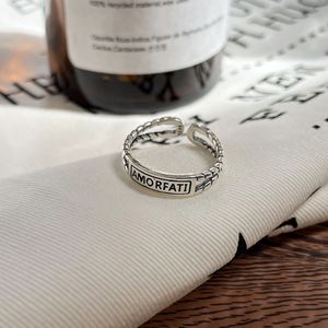 Retro S925 Sterling Silver Open Letter <b>Ring</b> For Women Fashionable Jewelry Gift <b>Adjustable</b> <b>Size</b> - Product Image 2