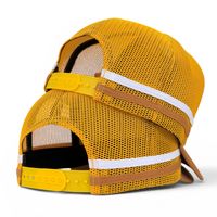 Casquettes de camionneur en maille rayée jaune kaki vintage en gros, avec logo personnalisé, deux styles, pour le travail et le style country western