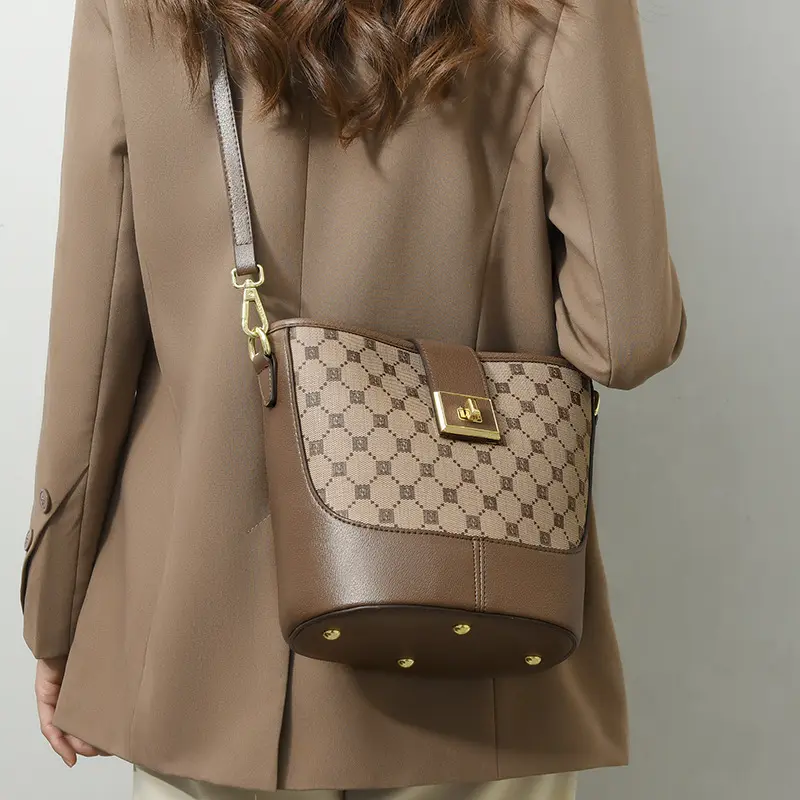 Модная сумка через плечо с принтом в стиле ретро, зимняя сумка-ведро с принтом, серая женская сумка на плечо