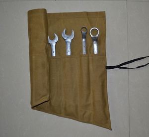 Free sample Tool <b>Roll</b> Bag, <b>Waxed</b> Canvas Spanner Chisel <b>Roll</b>, Heavy Duty Small Tool Bags with 14 Pockets,for Men Dad, Brown - Product Image 1