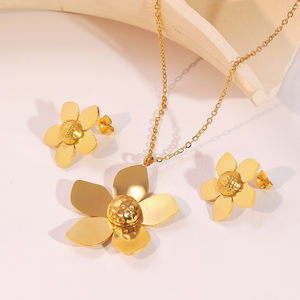 Ensemble de bijoux en acier inoxydable plaqué or GOODLUCK, collier et boucles d'oreilles, style vintage, accessoires de mode de luxe pour femmes - Product Image 1