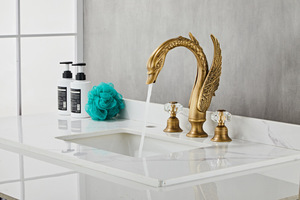 Retro European Style Swan Three-Piece Split Faucet Set Antique Brass Dual Handle Deck Mounted for Luxury Home Bathroom Use - Product Image 2