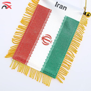 Vente en gros de drapeaux de voiture nationaux iraniens en satin, drapeaux de pays iraniens, fanions, bannières avec décoration en pompon - Product Image 4