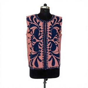 Handmade Vintage <b>Kantha</b> Floral Suzani Women's Embroidered Knitted Woven Digital Printed Quilted Stripe Reversible Winter Short - Product Image 1