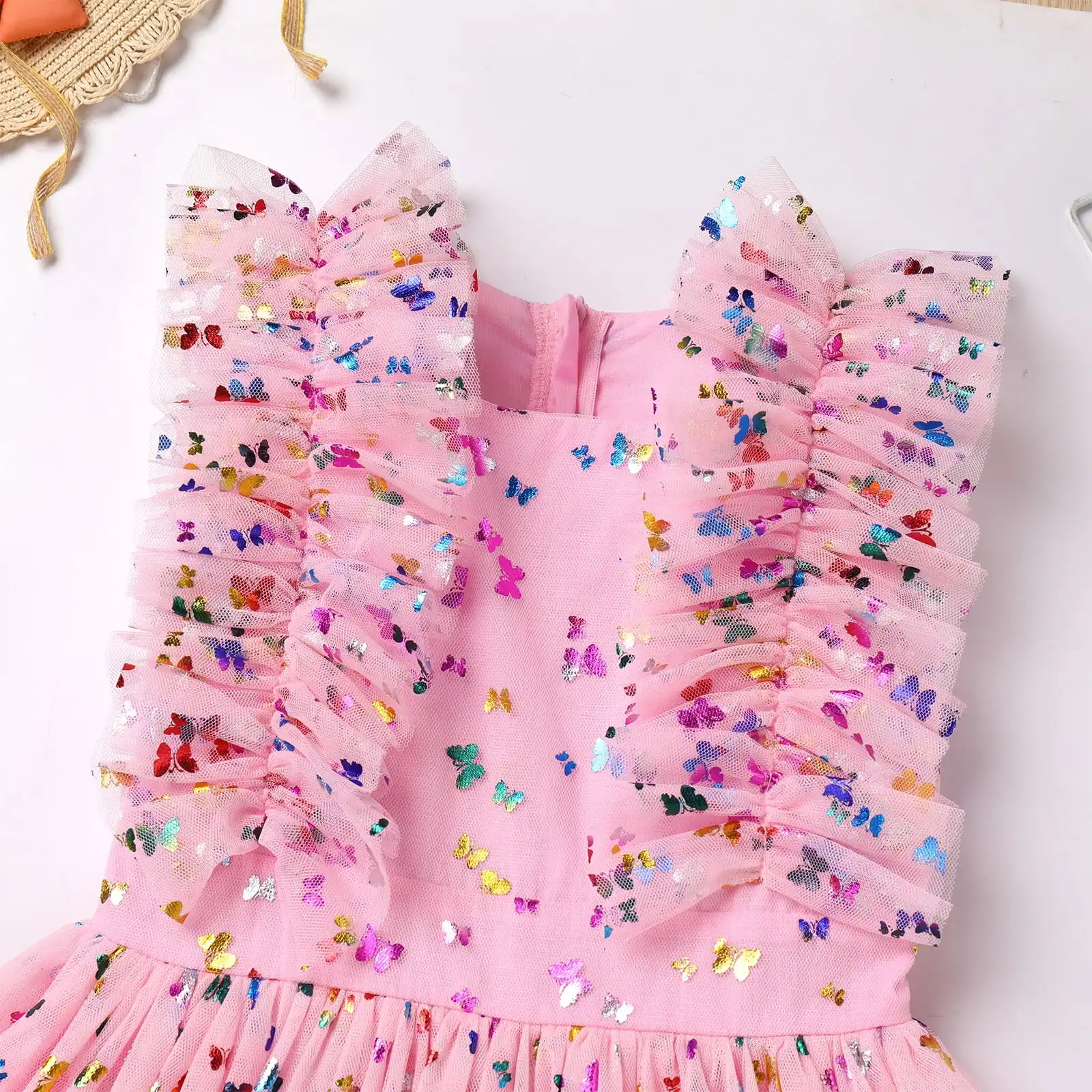 2024 nuevo verano personalizado floral bordado Rosa tul niños fiesta desgaste dulce niña mameluco vestido tutú vestidos