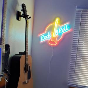 Enseigne Néon Guitare <span class=keywords><strong>Rock</strong></span> and Roll Enseigne Néon Guitare Lumière Podcasting LED Décorations Murales pour Studio Musique Man Cave Bar Chambre à coucher - Product Image 5